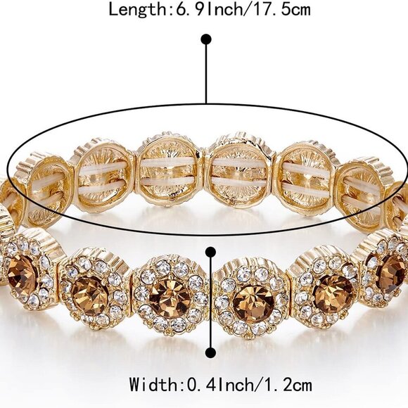 Women's Crystal Rhinestone Beaded Stretch Wedding Bridal Bangle Bracelet - Picture 4 of 5